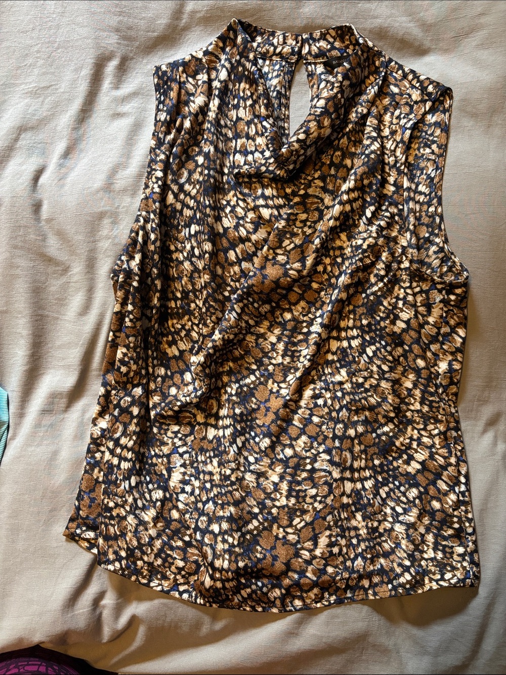 Banana Republic Brown and Blue Sleeveless Drape-Neck Camisole